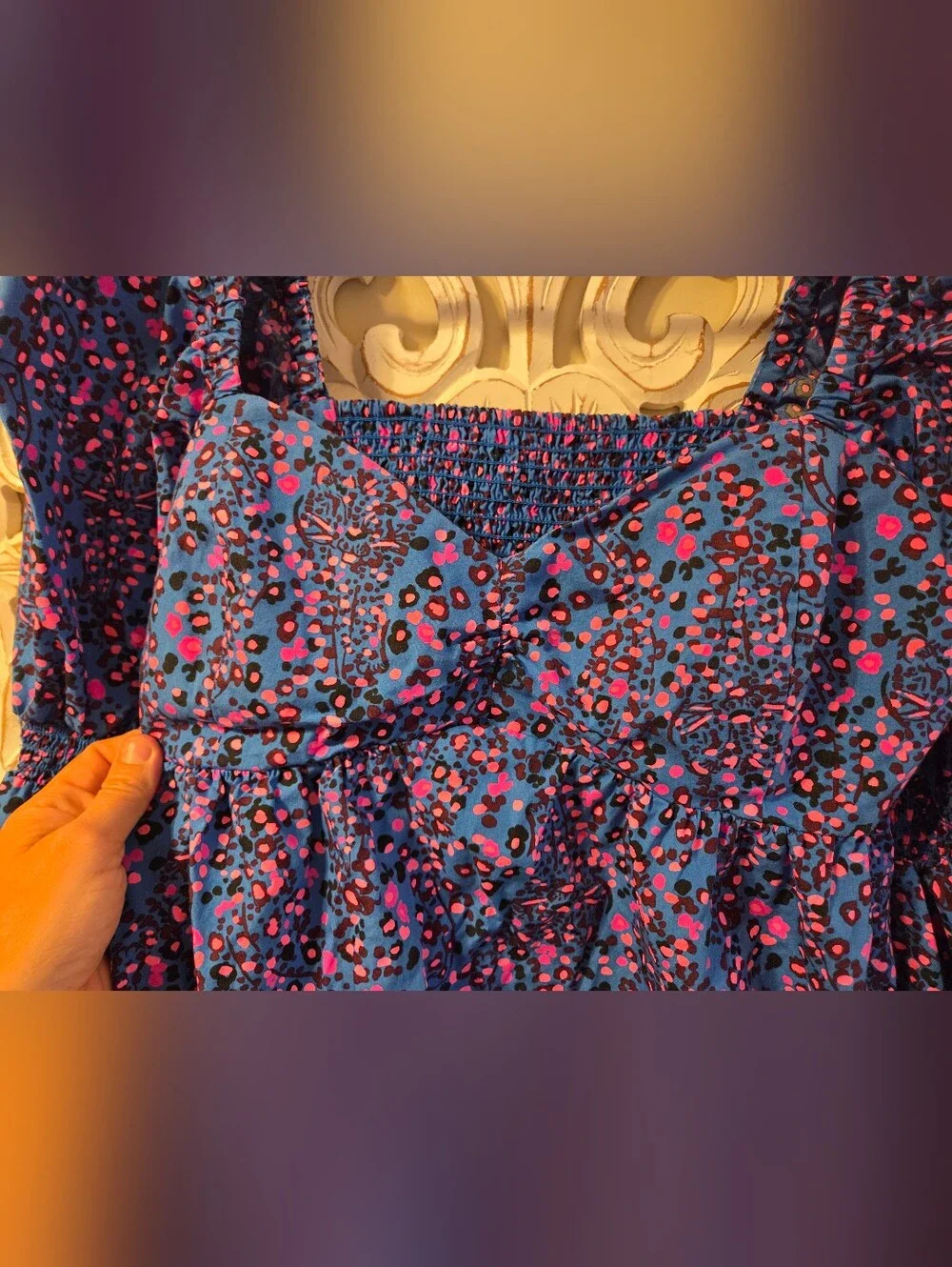 Lilly Pulitzer Preslee Babydoll Top Sz 14 Blue Flare Growl And Prowl.